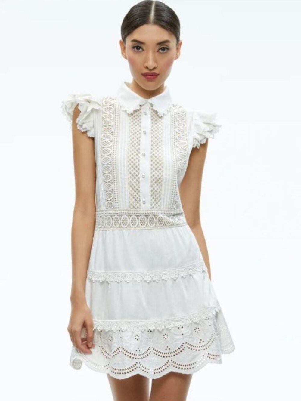 Alice + Olivia Meeko Off White Embroidered Shirt Dress 8 NWT $395